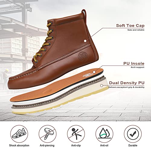 HANDPOINT Men's Classic SureTrack 6" Leather Soft Toe Slip Resistant Durable Breathable Brown Work Boot 849944