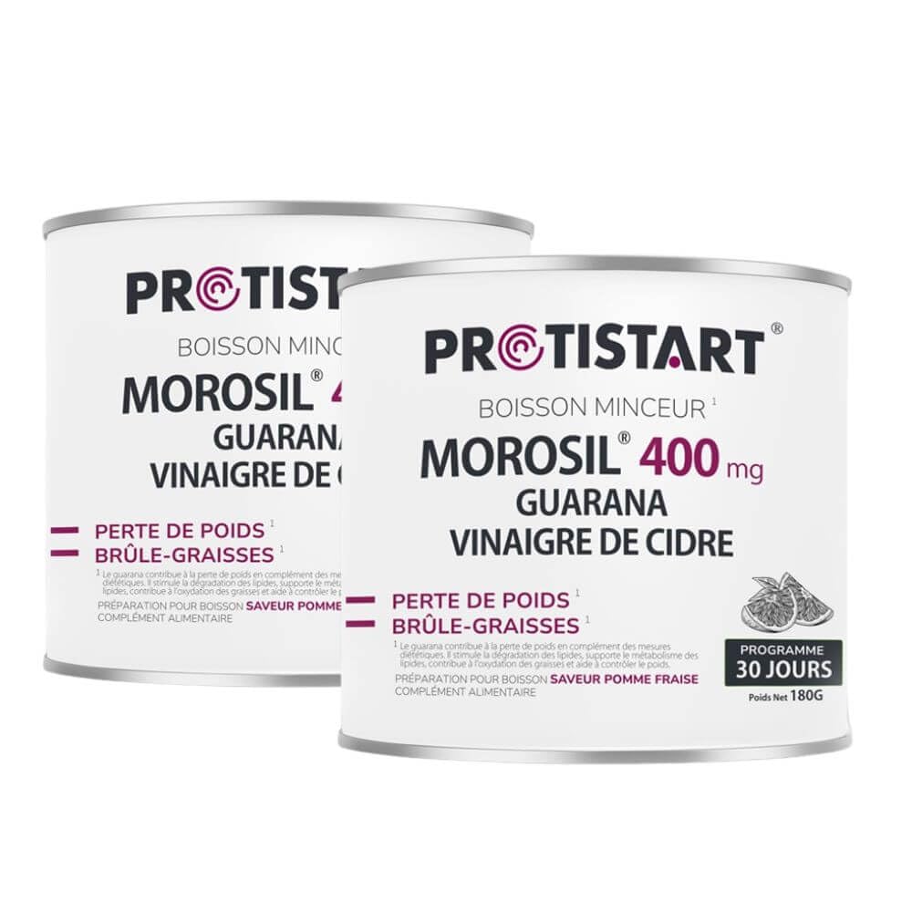 Morosil 400mg Vinaigre de cidre Guarana Boisson Minceur Brûle-graisses Efficacité Scientifiquement Prouvée du Morosil® Pomme-Fraise, Lot de 2 Pots, 180g, Programme 60 Jours PROTISTART