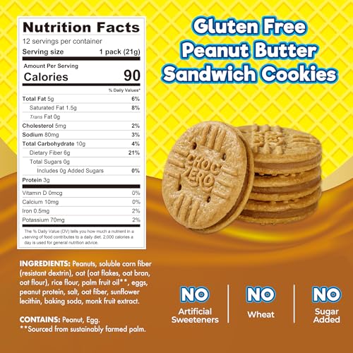 Image of ChocZero Peanut Stackers Sugar Free Peanut Butter Sandwich Cookies, Gluten Free, No Sugar Alcohols, Keto, High Fiber, 24 Cookies
