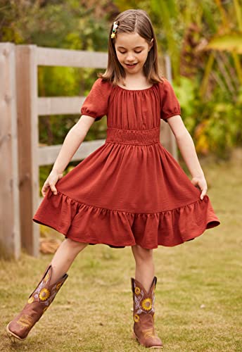 Arshiner Girls Tie Back Short Sleeve Ruffle Hem Off Shoulder Casual Elegant Dresses 4-12 Years2