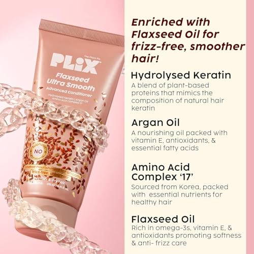 Image of PLIX - THE PLANT FIX Flaxseed Ultrasmooth Advanced Shampoo & Conditioner Combo | | Plant Keratin PF & Flaxseed Oil | Smooth & Manageable Hair | Controls Frizz | Paraben & Sulphate Free