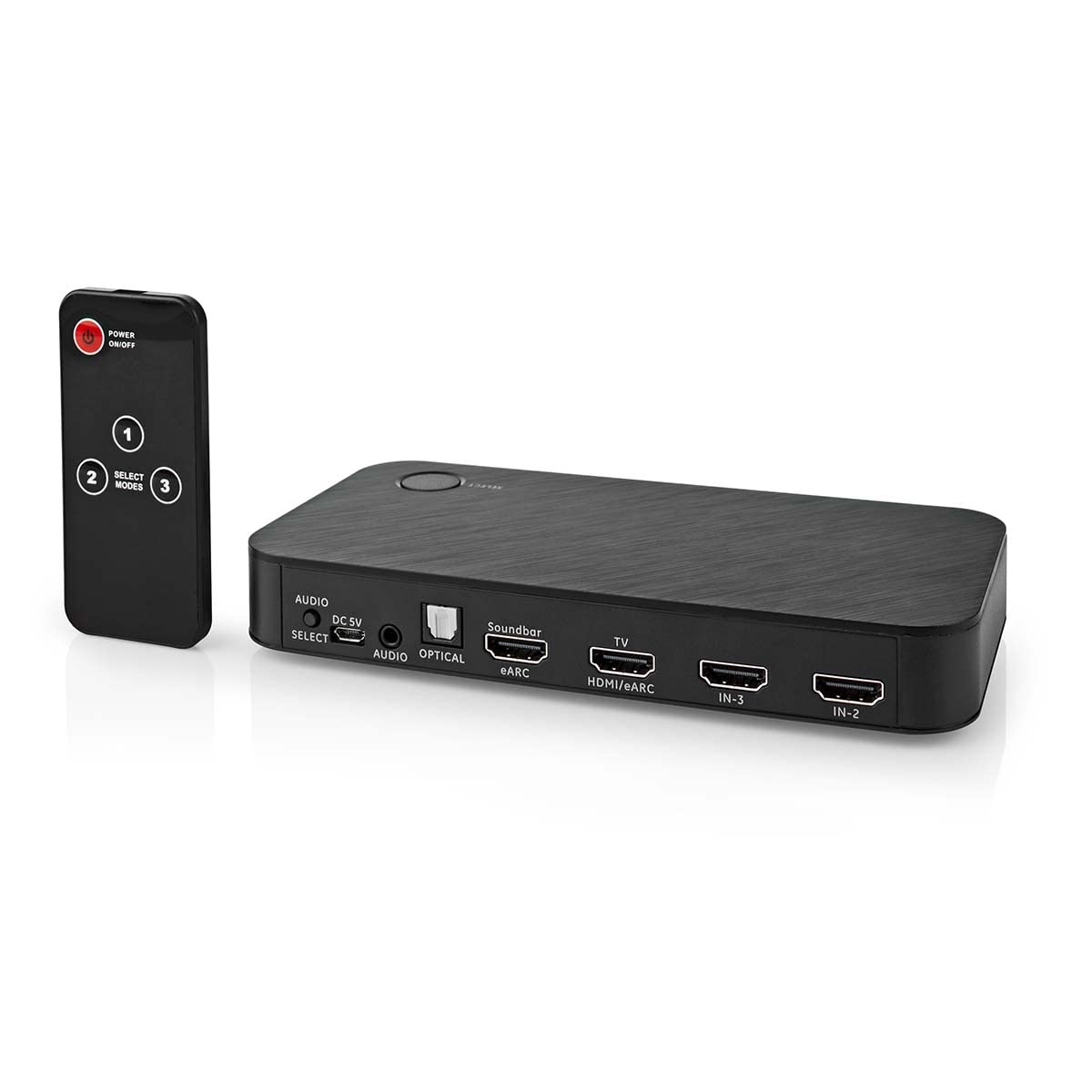 Nedis Convertitore audio digitale | 2 vie | Connettori – Ingresso: DC Power / 3 ingressi HDMI | Connettori – Uscita: 1 x 3,5 mm / 1 x TosLink / 2 x uscite HDMI | eARC | Automatico/pulsante | antracite