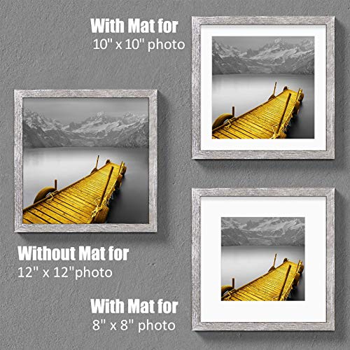 12X12 Picture Frames Wood Rustic Distressed White Display Pictures 10X10 Or 8X8 With Mat Or 12X12 Without Mat - Each 12X12 Inch Square Photo Frames With 2 Mats For Wall Or Tabletop Mount, Set Of 2 #TOP3