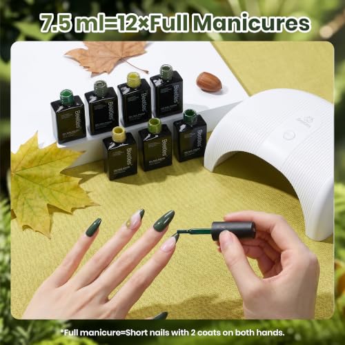 Image of Beetles Green Gel Polish Set - Forest Whisper, 6 Colors Green Gel Nail Polish Set, Soak Off UV Led Summer Nails Art, Long-Lasting Manicure Salon DIY Home Holiday Nails Art