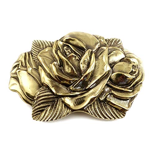 Leather belt with brass buckle Rose American Beauty, Handmade rose flower women accessories, floral brass artwork with casual leather belt4