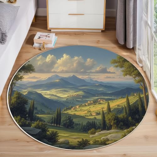 Tapis de salon rond antidérapant résistant aux glissades motif vert 140cm - 5