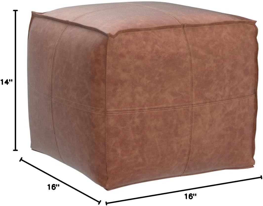 LEATHEROOZE Square Leather Ottoman Pouf Brown view 3