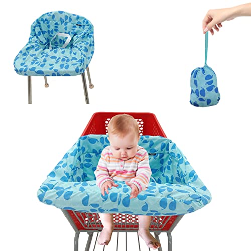 Image of Pozico Shopping Cart Cover for Baby,High Chair Cover or Cart Cover for Babies,Baby Shopping Cart Cover Machine Washable/Portable with Free Carry Bag-Blue Whales