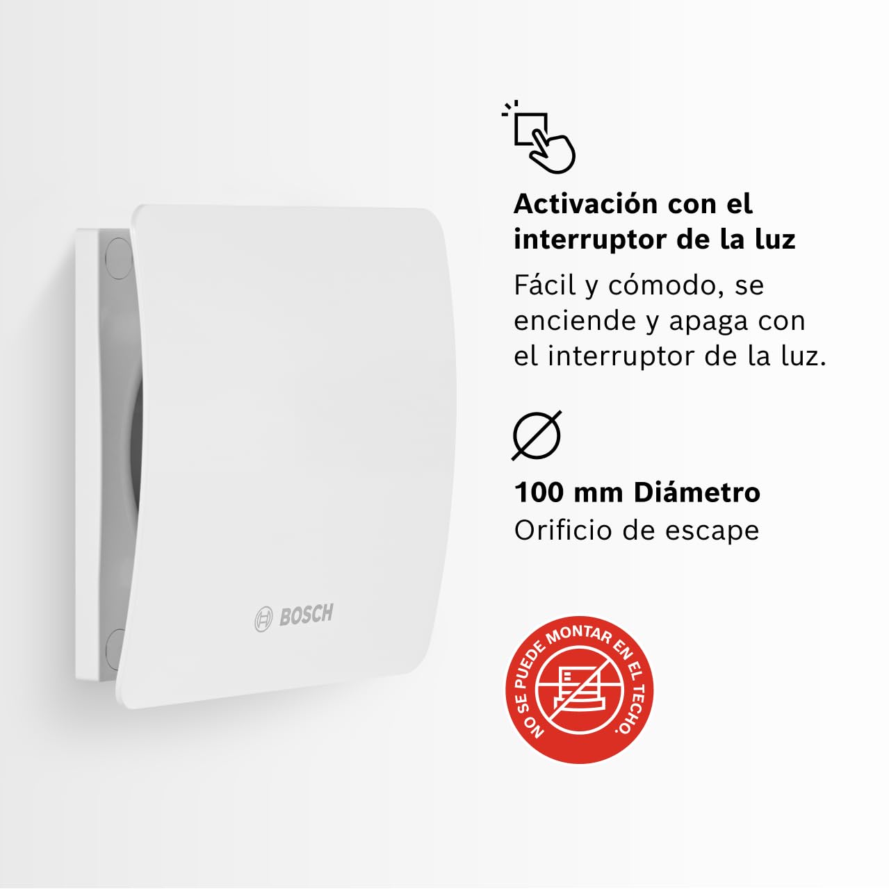 Bosch Extractor de baño 1500 100mm - Para la ventilación en el baño y WC, contra la humedad y el moho - Con activación mediante el interruptor de la luz - 100 mm de diámetro