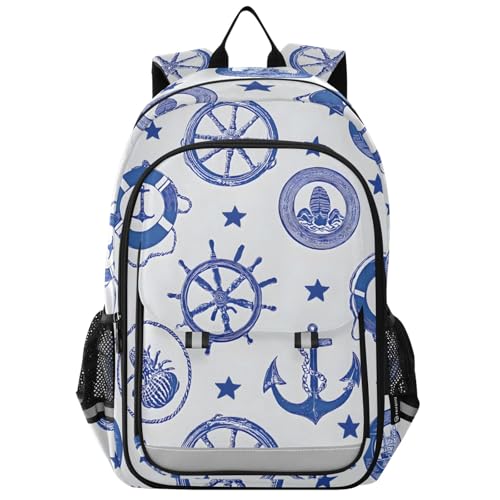 Sac à dos ordinateur enfants à motif ancre et étoile pour le lycée et voyage