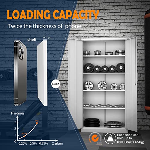 Yizosh Metal Garage Storage Cabinet With 2 Doors And 4 Adjustable Shelves - 71" Steel Lockable File Cabinet,Locking Tool Cabinets For Office,Home,Garage,Gym,School (White) #TOP3