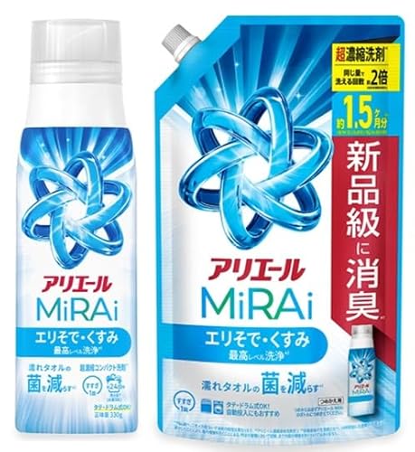 【まとめ買い】アリ エール MiRAi 洗濯洗剤 超濃縮コンパクト洗剤 本体 460g + 詰替 480g