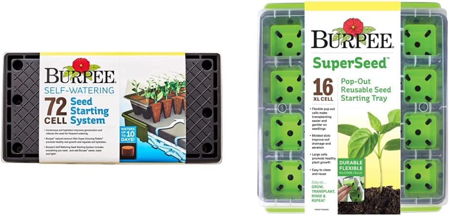 Burpee Self-Watering Seed Starter Tray, 72 Cells & SuperSeed Seed Starting Tray | 16 XL Cell | Reusable & Dishwasher Safe | for Starting Vegetable Seeds, Flower Seeds & Herb Seeds | Indoor Grow Kit : Patio, Lawn & Garden