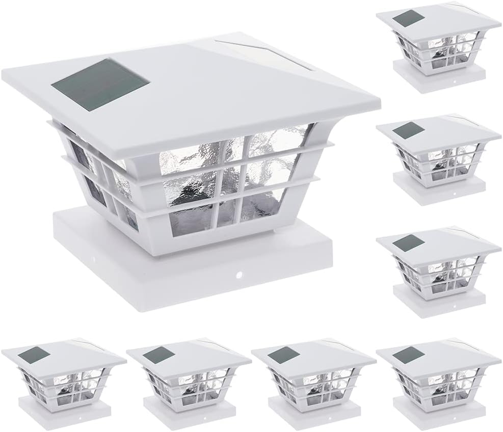 Exclusive Discount 80% Offer GreenLighting 8 Pack Cape Cod 5x5 Solar Powered Post Cap Light with 4x4 Base Adapter, Fits 5 inch and 4 inch PVC Posts (White)