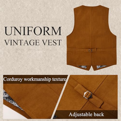 Men Corduroy Tweed Suit Vest,Vintage Western Cowboy Casual Slim Dress Vest,Formal Wedding Steampunk Suit Vests4