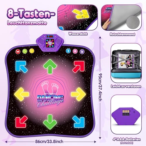 Hot Bee Tanzmatte für Kinder ab 6-8 Jahre Geschenke für Mädchen Tanzmatte mit Bluetooth Beleuchtete Musikmatte Spielzeug Kinder für Alter 3 4 5 7 9 Kinderspielzeug Jungen Geschenkideen Geburtstag
