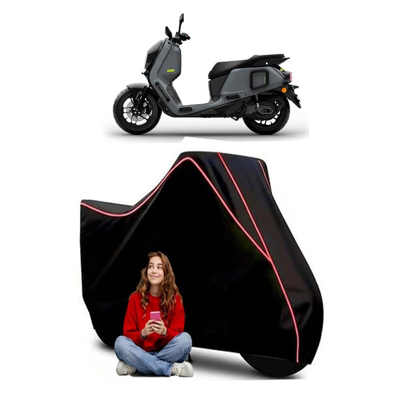 Image of River Indie EV Scooty Bike Cover Water Resistant Outdoor Use Universal Fit Scooters Motorcycles Heavy Duty UV Protection Dust Rain Scratch Resistant Elastic Bottom Black Blue Piping