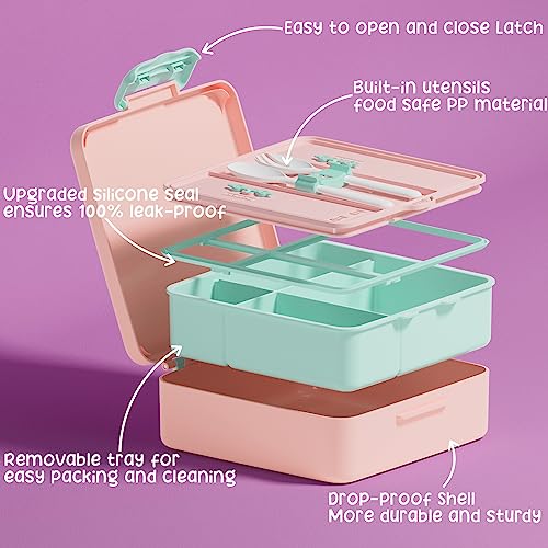 Image of Fimibuke Kids Bento Lunch Box with 4 Compartments, Insulated lunch Bag, Stainless Steel Insulated Water Bottle, Ice Pack & Utensils Set, Birthday Gifts for Ages 3-12 Back to School Toddler Girls Boys