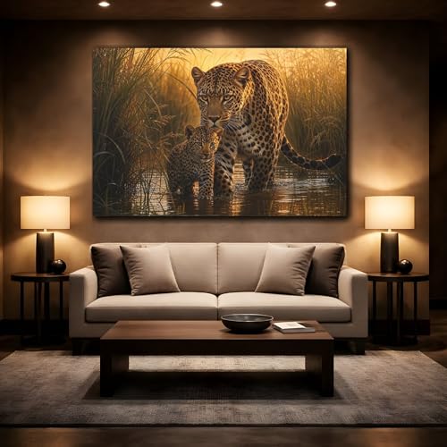 Toile léopard réaliste pour sublimer le mur au-dessus d'une console - 2