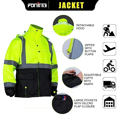 FONIRRA Hi Vis Safety Rain Jacket for Men,Class 3 High Visibility Rain Gear,Rain Suits for Men Waterproof Heavy Duty for Work(2XL/3XL) - Image 3