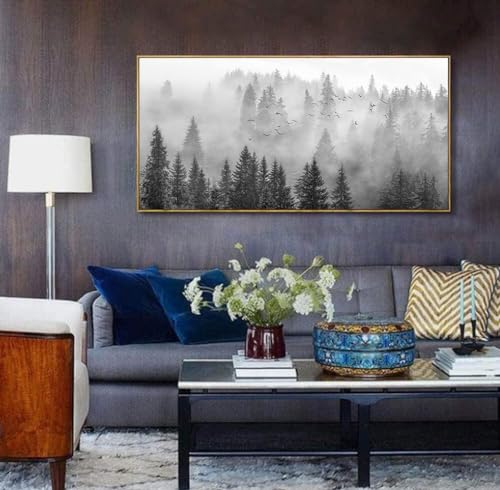 Forest Picture Wall Art Framed: Foggy Landscape Photographic Printed on Canvas 75cmx150cm with Black Framed for Living Room Artwork for Bedroom by Sxurmtiie - Image 2