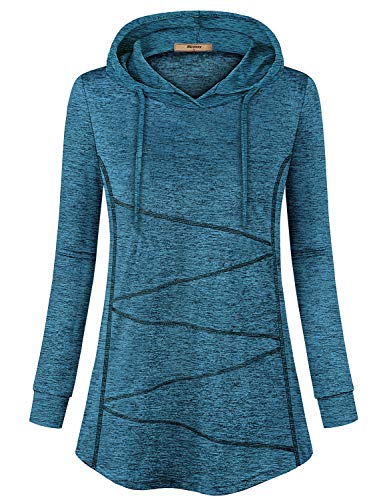 Miusey Fitness Hoodie Women, Ladies Softness Gym Tops Cuff Sleeve Zigzag Printed Pattern Sport Shirts Pilates Yoga Autumn Boutique Clothing Table Tennis Badminton Outwear Blue XL