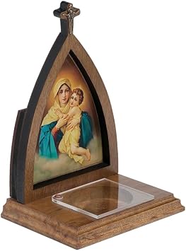 Intercession Wooden Chapel Shrine with Madonna and Child Image, Rosary Holder