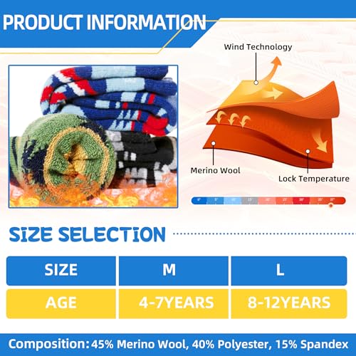 SeeyAN Kids Ski Socks Merino Wool Thermal Winter Socks Boys Girls Warm SnowBoarding Thick Skiing Socks 3 Pairs3