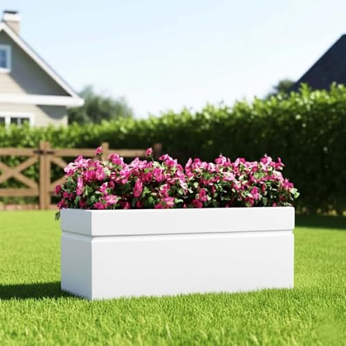 Image of Go Hooked Recta 30x12 Inch Large Planter Pot | Big Size Outdoor & Indoor Pot for Plants | Modern Design, Lightweight & Durable Rectangle Polymer Flower Pot for Balcony, Terrace & Garden (White)
