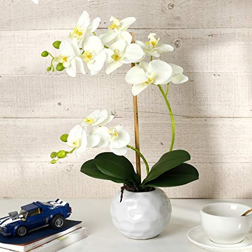 RENATUHOM Artificial Orchid Flowers Fake Flowers White Silk Orchid Plants Artificial Flowers In Vase Faux Orchid Home Table Arrangements Party Centerpiece Decor Bathroom Ornament