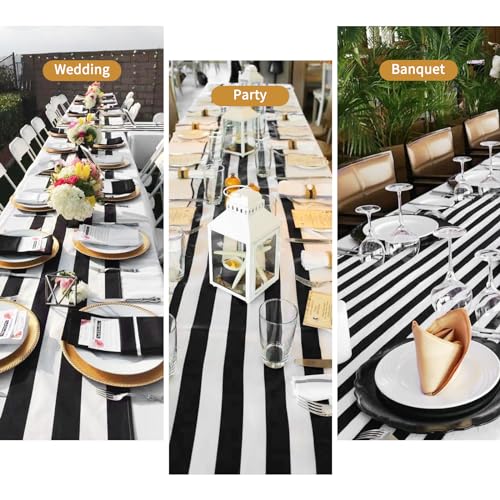 20 Pack Black and White Striped Table Runner Classic Black and White Striped Table Runner Modern Elegant Design for Anniversary Wedding Birthday Party Decor Indoor Outdoor Events (12 x 72 Inch) by Pesonlook - Used condition - Image 6