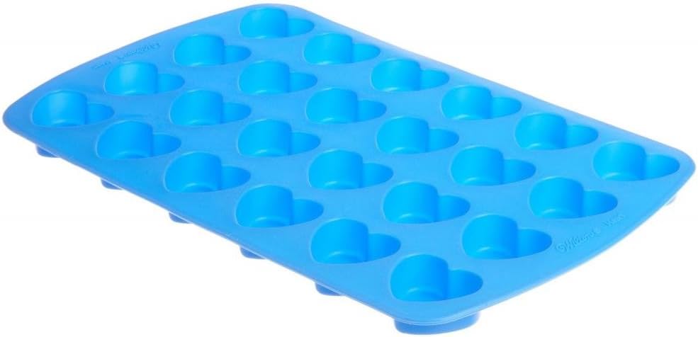Wilton Easy-Flex Heart-Shaped Silicone Mold, 24-Cavity, Blue, Great for Ice Cubes, Gelatin, Baking and Candy