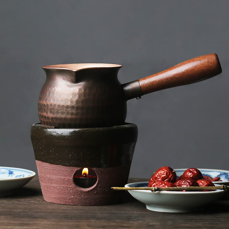 KKEKOS 6.5Oz 180ml Handmade Copper Coffee Pot for 2 People Turkish Greek Arabic Stovetop Coffee Maker with Wooden Handle