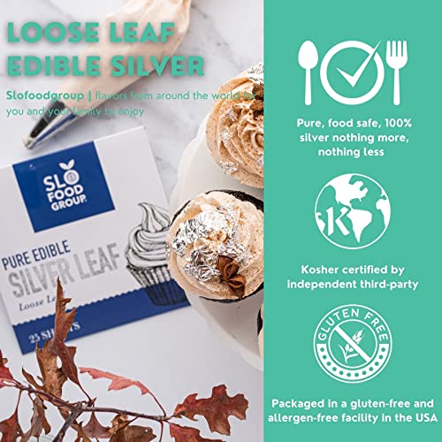 Slofoodgroup Silver Leaf Loose Sheet 25 Sheets Edible Silver Leaf Each Sheet Of Silver Leaf 9.5 Cm By 9.5 Cm, Loose Leaf Silver #TOP1