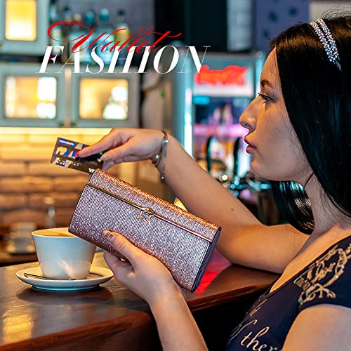 Foxer Glitter Bifold Wallets For Women, Split Cowhide Gift Box Packing Ladies Leather Clutch Purses With Zipper Coin Pocket Women's Credit Card Holder Womens Shiny Evening Wallet Sparkling Rose Gold #TOP6