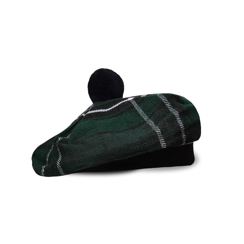 Image of Scottish Tam O' Shanter Hat Tartan Bonnet Pom Pom Wool Flat Cap One Size