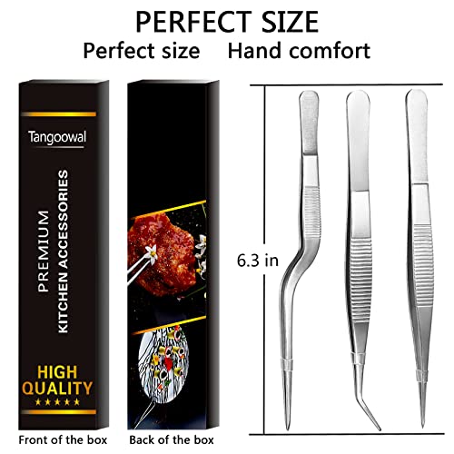 Kitchen Cooking Tweezers Culinary,3 Piece Set Stainless Steel Tweezer Precision Tongs Offset Tip for Cooking Food Design styling(6.3-Inch) - Image 3