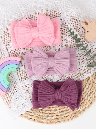 DRESHOW 3 Pack Baby Headbands for Girls Newborn Baby Nylon Headbands with Bows Hair Accessories, 3 Pack Bow Style 85-03 - Image 4