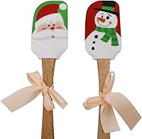 Vista 2 de Espátula de silicona de Navidad, juego de 2, espátula grande de Papá Noel y muñeco de nieve con mango de madera, ideal para decoración de Navidad