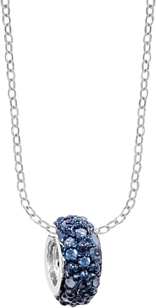 Sterling Silver 0.20ctw Blue Diamond Circle Pendant Necklace