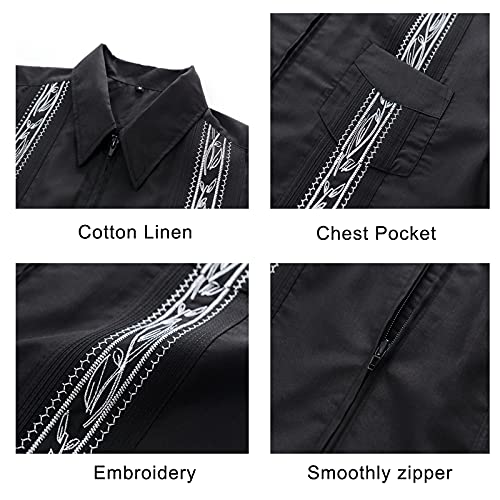 MAXJON Men's Short Sleeve Cuban Guayabera Shirts Full Zip Front Mexican Hawaiian Shirt with Pocket2