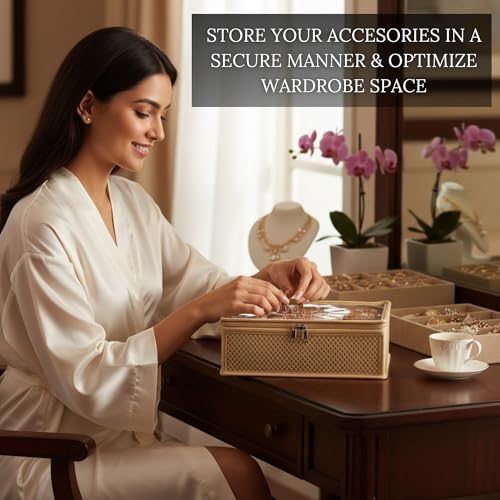Image of 2 Rod Bangle Storage Box for Women | Hardboard Removable Chudi Organizer with Transparent Top | Jewellery & Watch Holder Case for Home & Travel - Beige (Pack of 1)