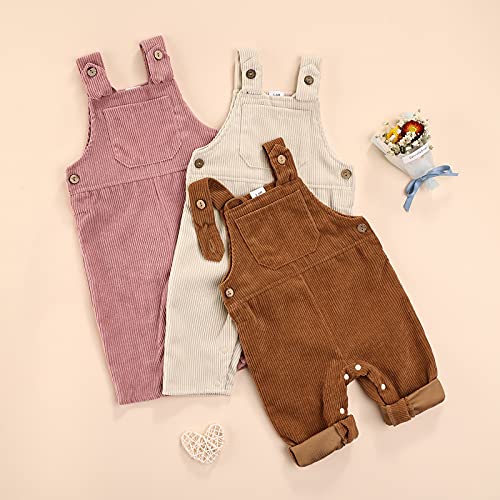Tinxiea Toddler Baby Boy Girls Fall Suspender Overalls Solid Bib Corduroy Pants With Pockets One-Piece Winter Outfits (B-Brown, 0-6M) #TOP7