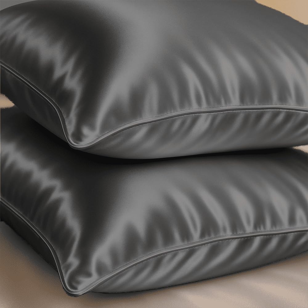 Silk Euro/European Pillow Case 26×26 Decorative Square Cushion Covers for Bed, Couch & Sofa – Soft, Smooth Home Décor Pillow Cover, Pack of 2 Zipper Closure – Dark Grey