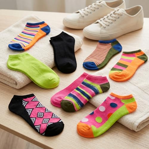 Image of Tipi Toe Women's & Girls 20 Pairs Colorful Patterned No Show Socks For Women Size 9-11