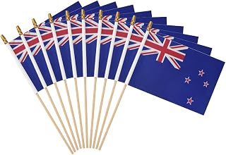 12 Pack New Zealand Handheld Stick Flag 5x8 Inch on Wood Stick New Zealander Kiwi National Small Mini Handheld Flags,Party Decor Parades Festival Event Celebration.