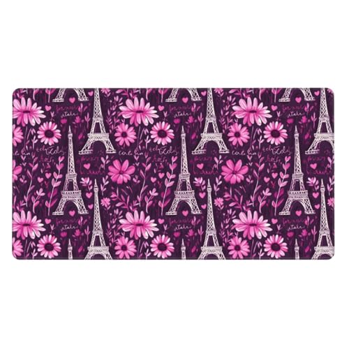 Tapis de souris de jeu Tour Eiffel rose grand format pour bureau