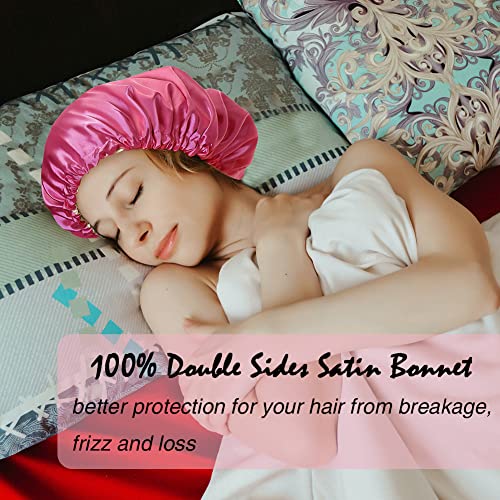 Image of Extra Large Adjustable Double Layer Satin Hair Bonnets with Drawstring for Women Night Sleeping Long Silky Satin