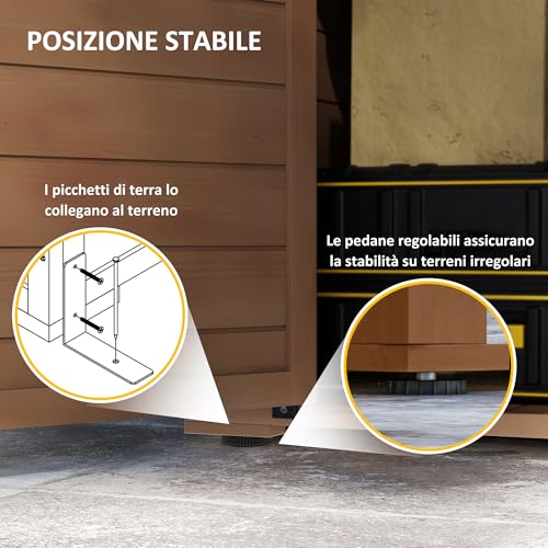 Outsunny Armadio Da Esterno Con Ripiano Regolabile E Tetto Inclinato, Armadio Da Giardino In Legno Con Catenaccio, 75X56X117Cm, Marrone - 5