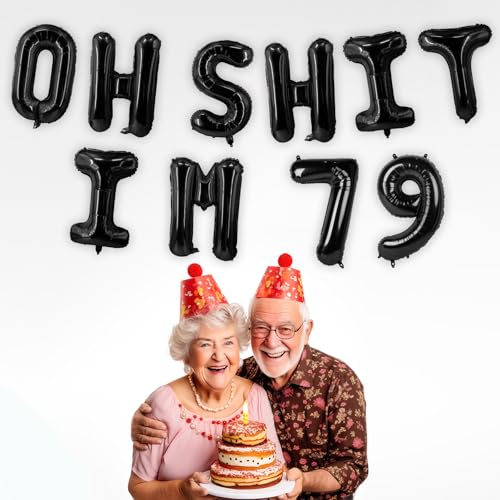 Image of Oh I'm 79! Latex Balloons 16 Inch Black Hallo Seventy Nine Cheers to 79 Years Old Theme Decor for Man Woman Happy 79th Birthday Party Photo Studio Prop Flag Decorations Favors Supplies